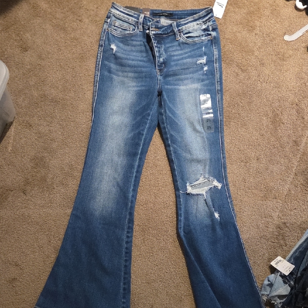 Flying Monkey Distressed Denim Flare Jeans